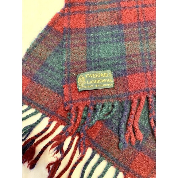 Authentic Vintage Tweedmill British Lambswool Wool Fringe Scarf Muffler 50”x8.5” - Picture 3 of 5
